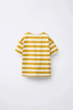 تیشرت نخی خردلی  راه راه ZARA - Image 3