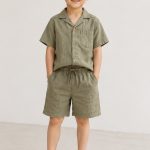 ست پیراهن شلوارک لینن زیتونی برند ZARA